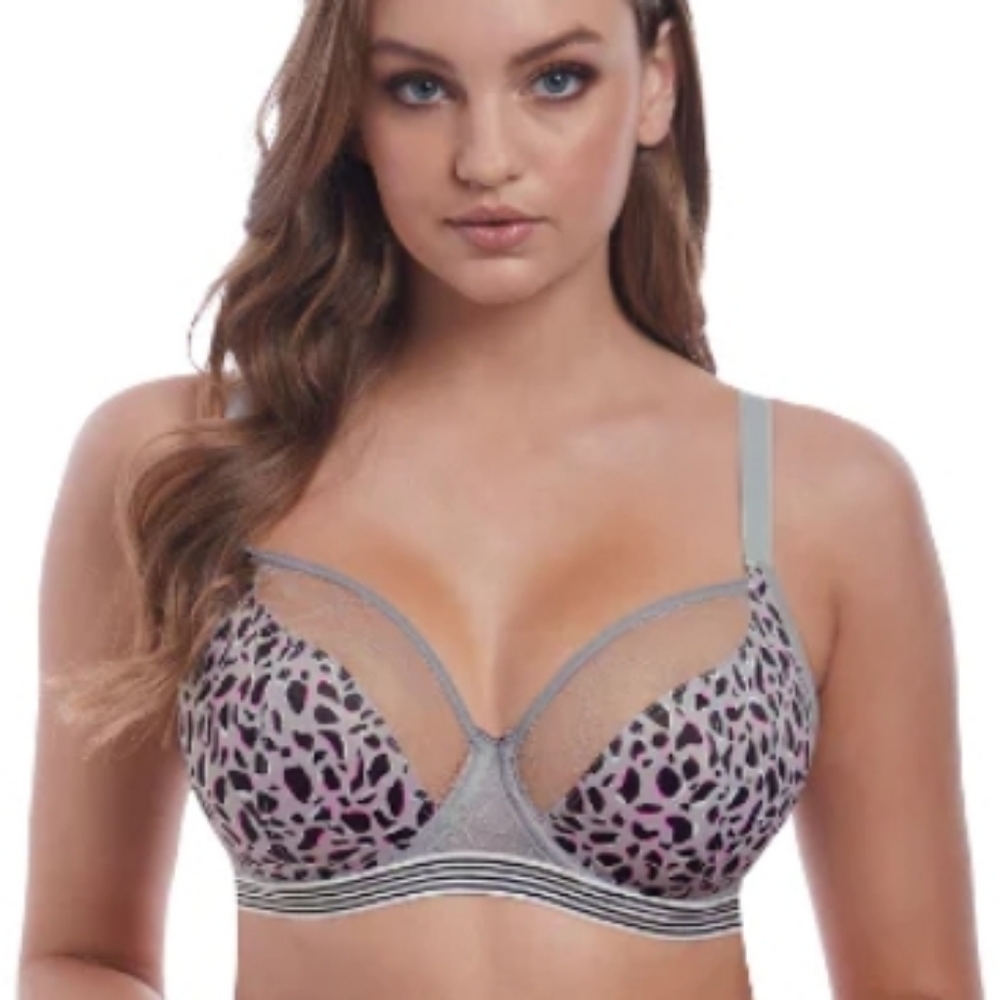 Freya Wild Grey Leopard Plunge Bra Size 30G 30DDDD New